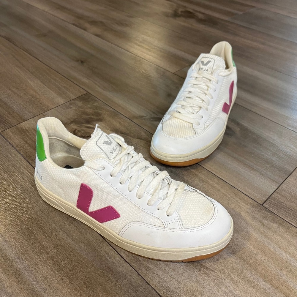 Veja White Sneakers with Pink and Green Accents